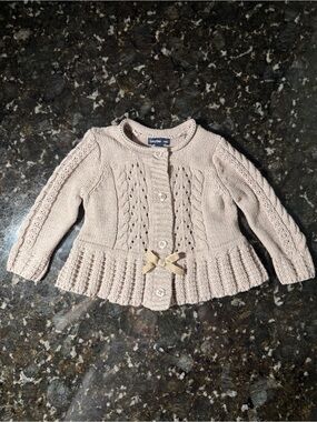 GAP Baby Pink Knit Cardigan with Bow Detail Sz 3-6M